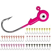 UperUper 50pcs Fishing Jig Head Hooks kit, Round Ball Fishing Jigs with 3D Eyes Carbon Steel Hook...