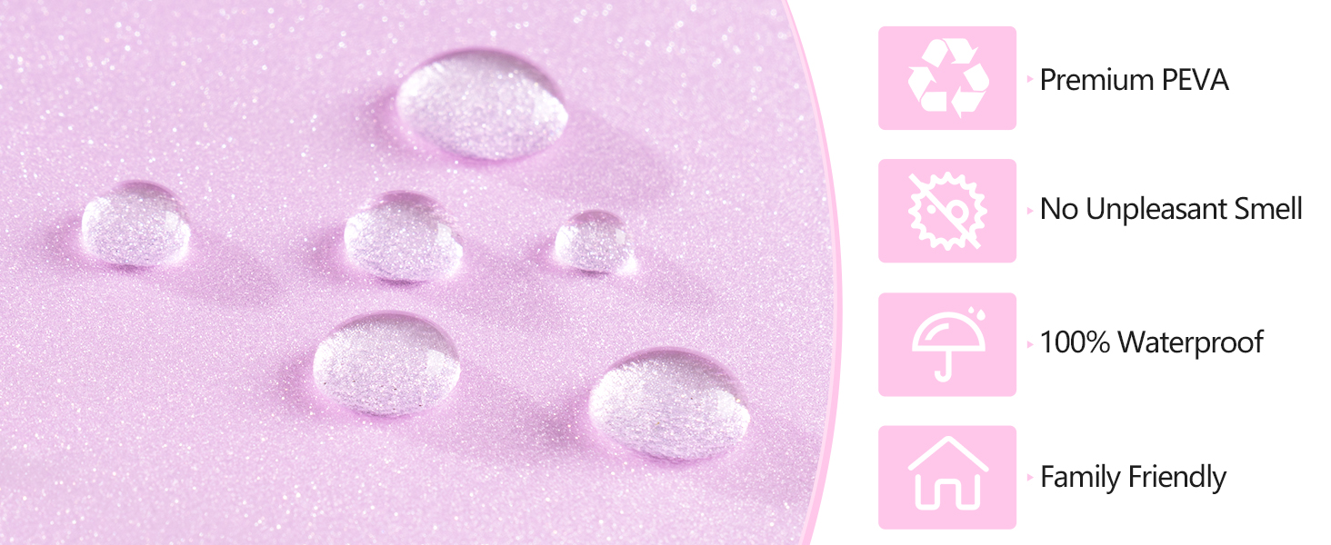 Seenus Dreamy Pink Sparkle Shower Curtain Liner with 3 Large Magnets