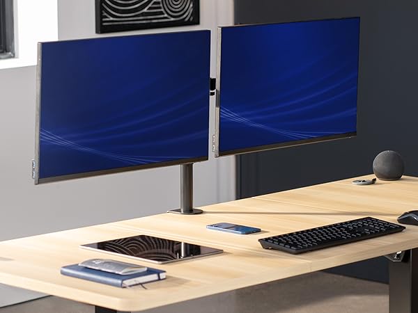 dual monitor mount telescoping arms flush wall desk stand vesa 75 100 clamp grommet