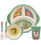 PHEENOWL Kids Dinnerware Set, 5-Piece Mealtime Tableware for Children &amp; Toddlers – Includes Divid...