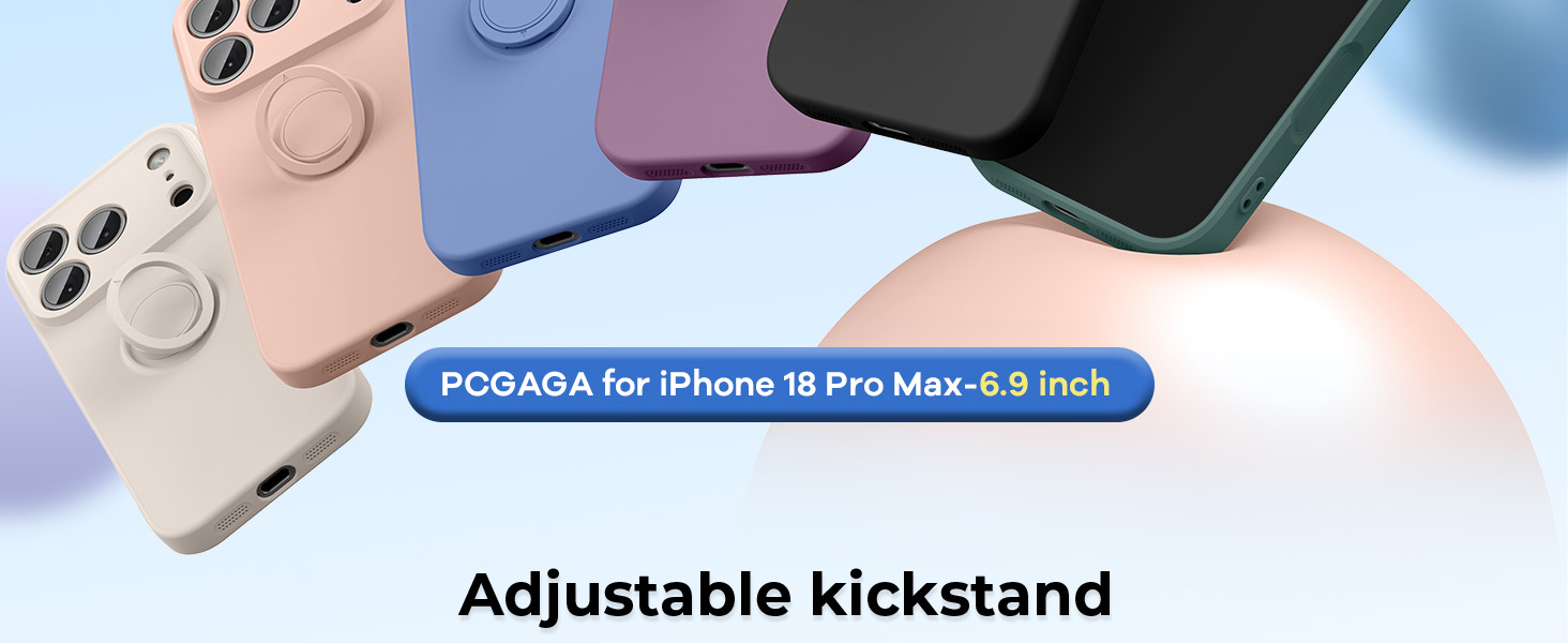 iphone 18 pro max silicone case with strap ring kick stand