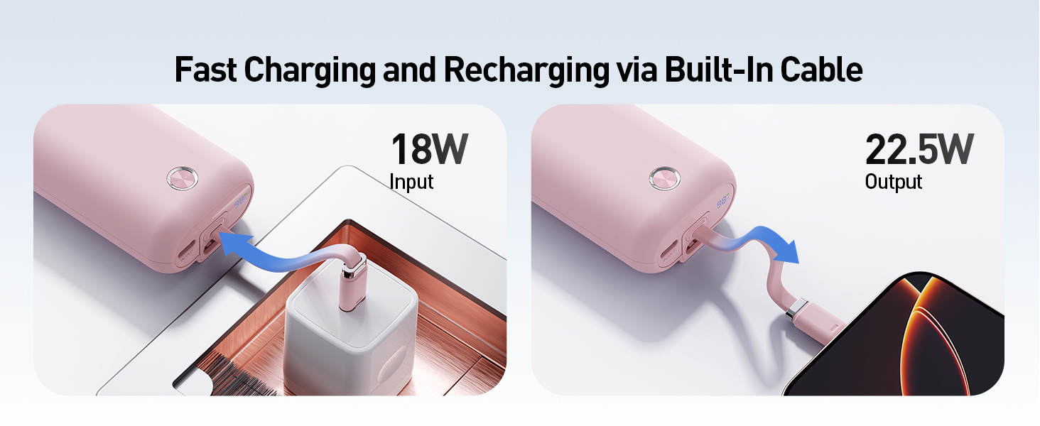 Fast Charging and Recharging via Built-In Cable