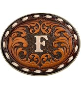 Western Belt Buckle for Cowboy &amp; Cowgirl - Handmade Leather Engraved Initial Letter ABC To Z West...