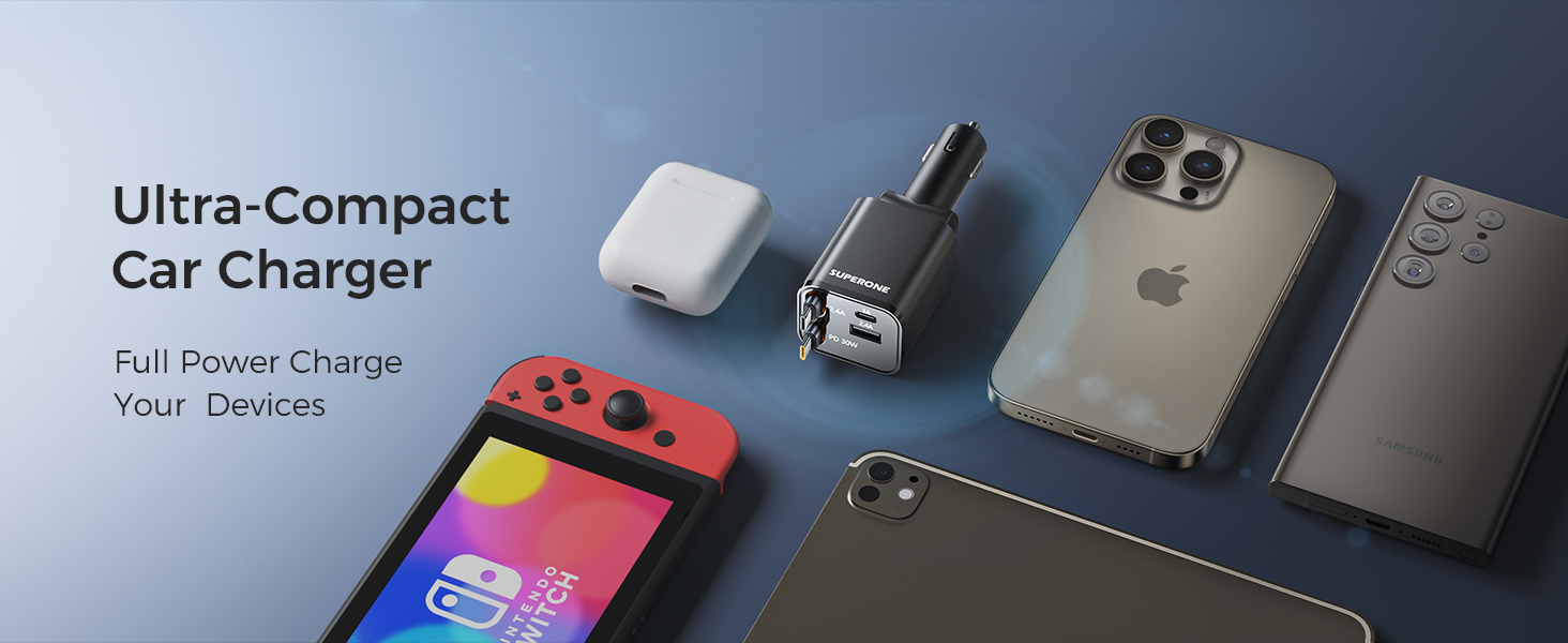 retractable car charger dual type c