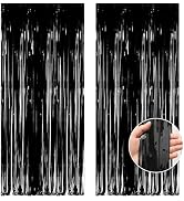 OHOME Black Tinsel Curtain Party Backdrop | Halloween Decorations | Halloween Party Decorations |...