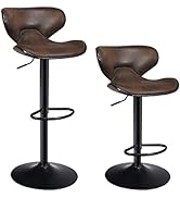 COSTWAY Set of 2 Barstools, Swivel Bar Stool with Backrest, Footrest and Height Adjustable, Count...