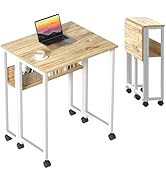 GreenForest Folding Desk Small Rolling Desk with Storage Shelf,24.8 inch Foldable Computer Desk w...