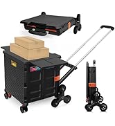 Foldable Utility Cart with Stair Climbing Wheels,Collapsible Rolling Crate with Magnetic Lid Tele...