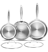 DELARLO Tri-ply Stainless Steel Frying Pan Set 8"10"12"With 2 Lid Induction large Skillets Chef's...