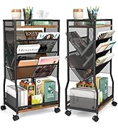 DAOUTIME 8 Tier Rolling Book Cart with Wheels, Mobile Book Storage Cart with 2 Sides Access Bookc...