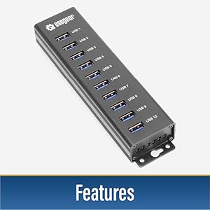 10 port usb hub 3.0 for laptop powered charger hub for pc 3.2 gen 1 charging industrial metal hub