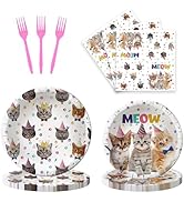 96 Pcs Cat Party Paper Plate and Napkins Cat Theme Birthday Decorations Kitten Birthday Paper Pla...