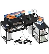 AODK 53 Inch L Shaped Computer Desk with Drawers, Corner Desk with Power Outlets &amp; Reversible Sto...