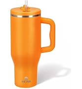 34HD Orange 40oz Insulated Tumbler with Handle and Reusable Hidden Straw | Triple-wall Vacuum Ins...