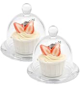 MDEOOSKY 2PCS Transparent Glass Covered Cake Pan Cake Domes Cookie Display Cake Holder for Birthd...