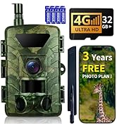 Fargarloo Cellular Trail Camera Subscription-Free, 4G LTE Cam, 1296P HD, 60MP, Low-Glow IR Night ...