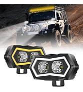 4WDKING 4 Inch LED Pod Lights with Amber/White DRL Offroad Driving Super Bright Flood Light for L...
