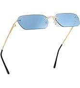 FEISEDY Retro Small Narrow Rimless Sunglasses Clear Eyewear Vintage Rectangle Sunglasses for Wome...