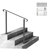 VEVOR Handrail for Outdoor Steps, 2-3 Steps Flat Outdoor Handrail, Adjustable Wrought Iron Stairc...