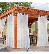 HolidayIdeas White Outdoor Sheer Curtains for Patio Waterproof, 4 Panels - 54 x 84 Inch - Light F...