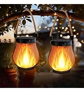 2 Pack Solar Lights Outdoor Waterproof, Solar Lantern with Dancing Flame, 2 Lighting Modes, Dual ...