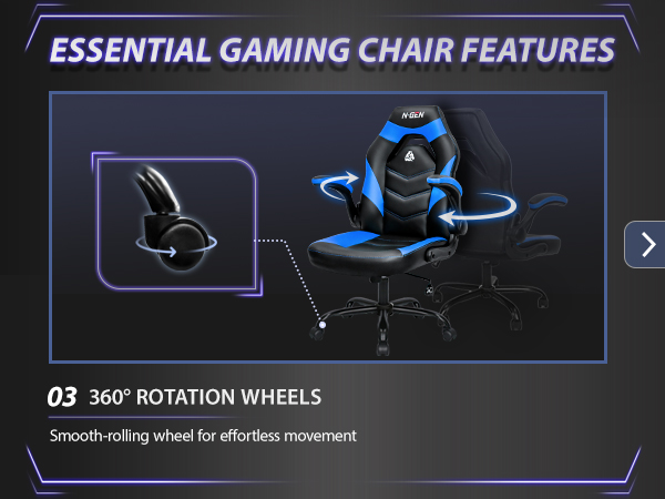 Gaming chair with 360-degree rotation and smooth wheels