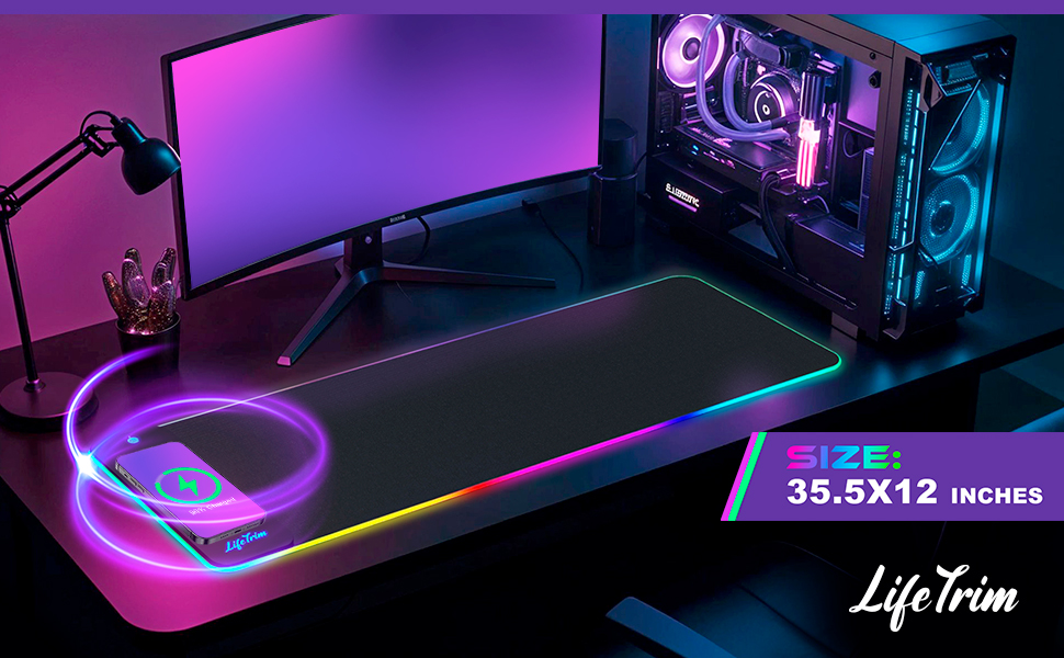 Large desk mat with colorful LED lighting non-slip gaming pad