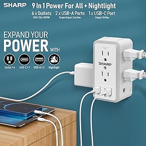 power strip surge protector outlet cord usb extension plug wall flat adapter multi extender
