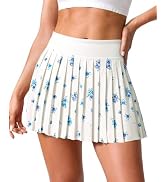 Fisoew Womens Floral Print Pleated Tennis Skirt High Waist Workout Athletic Mini Skirts with Pock...