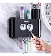 Toothbrush Holder Wall Mounted, Multi-Functional Toothbrush Holder,Toothpaste Dispenser for Bathr...