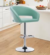 Adjustable Swivel Bar Stool with Arms, Hollow Back &amp; Footrest, Modern PU Leather Counter Height S...