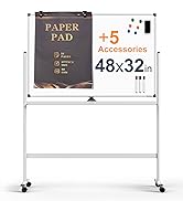 Large Dry-Erase Rolling Magnetic Whiteboard - 48 x 32 Inches Dry Erase Board with Stand Height Ad...