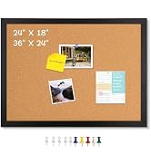 WALGLASS Cork Board 24" x 18" Black Wooden Frame Bulletin Board for Wall