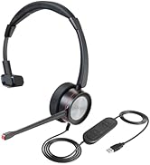 MKJ USB Headset with Microphone, Noise Canceling Wired Headphone for Call Center, Office Headset ...