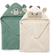 Blissful Diary Muslin Baby Hooded Towel 2 Pack, Soft &amp; Absorbent Bath Towel for Infant, Toddler, ...
