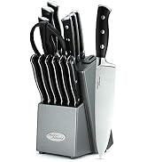 Marco Almond KYA31 Kitchen Knife Set, 14 Pieces Japanese Stainless Steel Cutlery Knives Block Se...