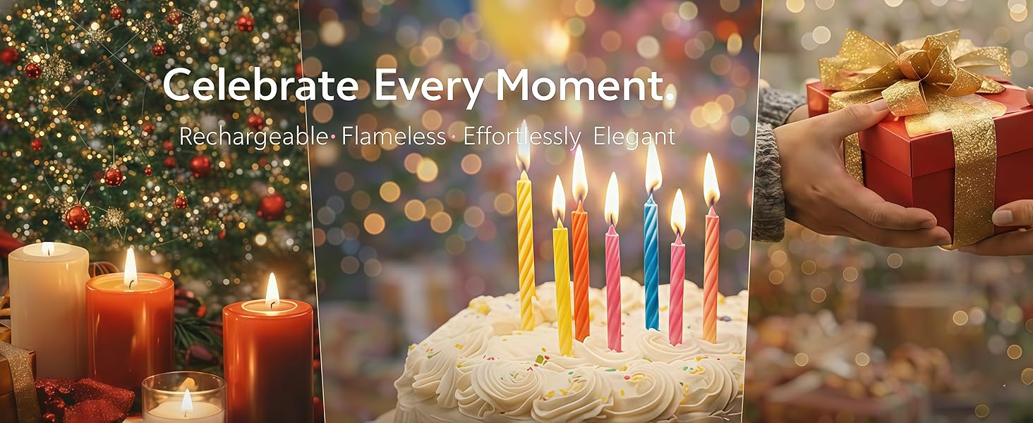 Electric lighter lighting Christmas candles, birthday cake, and as a holiday gift set.
