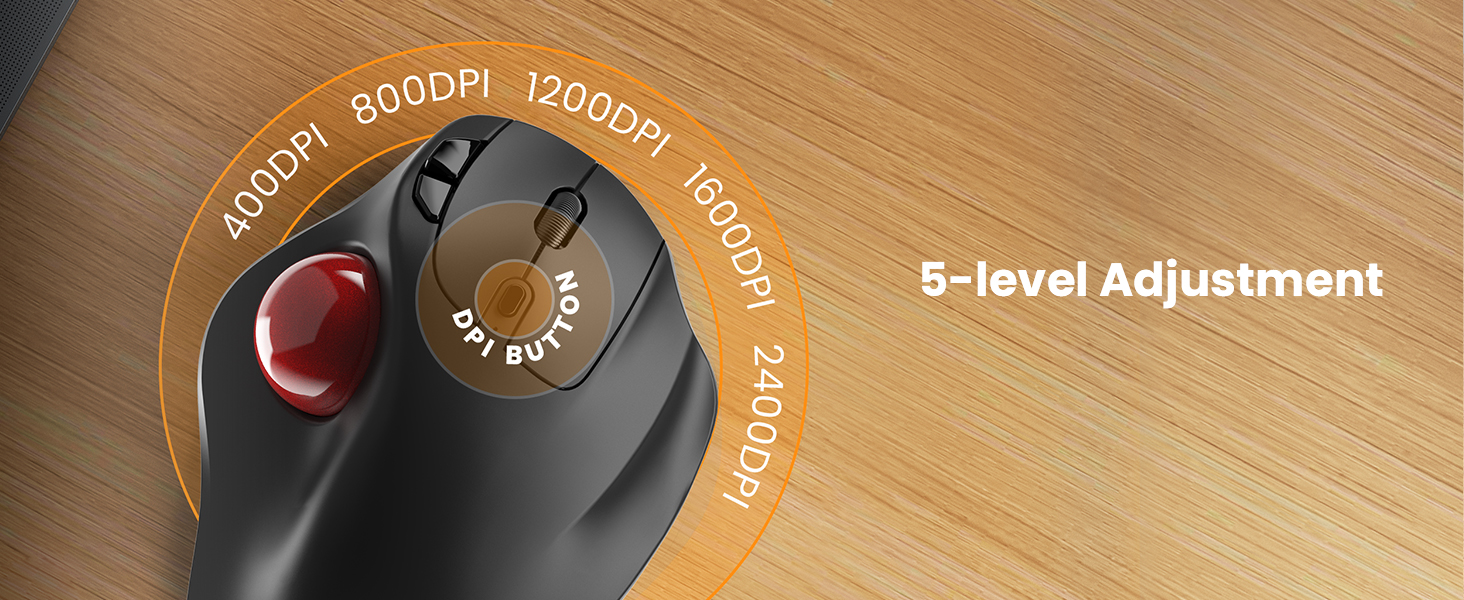 Wireless Trackball Mouse with 5-Level DPI, Ergonomic Mouse