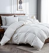BPC Goose Feather Down Fiber Comforter Queen Size with 100% Organic Cotton Cover, 750 Fill Power ...