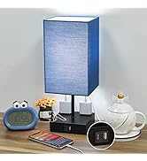 Sailstar Upgraded Table Lamps with USB C+A Charging Ports &amp; 2AC Outlets, Navy Blue Bedside Lamp f...