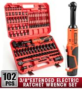 LLNDEI 3/8&amp;#34; 102Pcs Extended Reach Cordless Electric Ratchet Wrench Set
