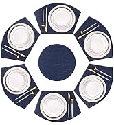 pigchcy Wedge Shaped Placemats Set of 6 with Centerpiece Round Mats Washable Kitchen Placemats He...