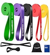 TOMSHOO 5 Packs Pull up Assist Bands, Resistance Bands with Straps Handles and Door Anchor, Stret...