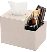 Sumnacon Square Leather Tissue Box Cover - Cube Holder with Side Organizer, Decorative PU Tissue ...