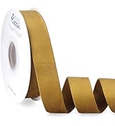 Ribbli Antique Gold Velvet Ribbon Double Faced 1 Inch 10-Yard Spool Gold Ribbon Use for Christmas...