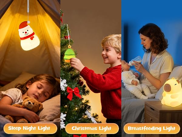 Squishy Christmas Capybara Night Light with RGB Modes Dimmable