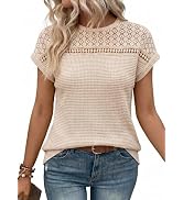 Dokotoo Women's Tops Casual Scoop Neck Short Sleeve Waffle Knit Hollow Out Shirts Loose Tunic Top...