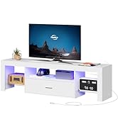 HOOBRO LED TV Stand with Power Outlets to 65 inch TV, Gaming Entertainment Center with Glass Shel...
