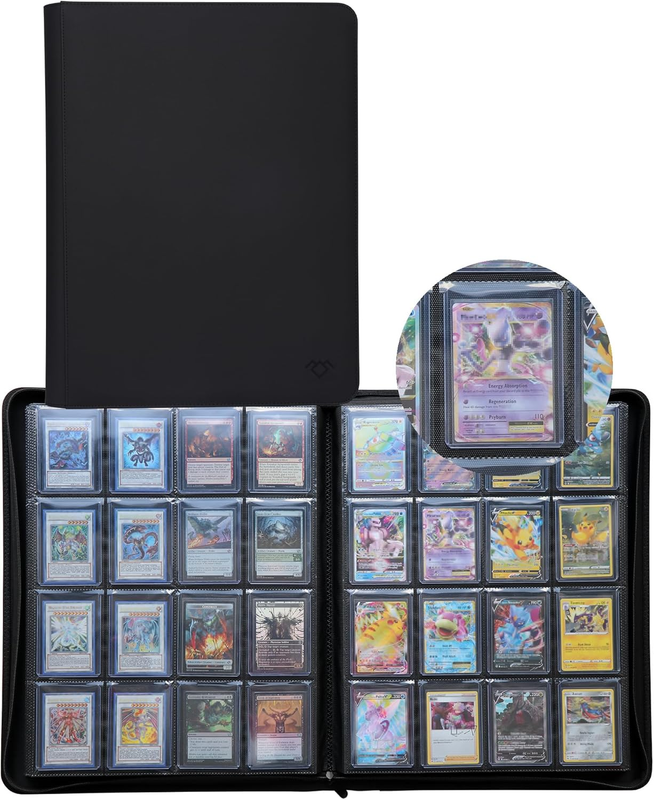 Grinowl 16 Pocket Toploader Binder, Holds 640 Top Loaders, Large Toploader Card Binder with Sleeves for Cards in 3