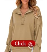 SHEWIN Women's Sweatshirts Casual Loose Button Henley Pullover Top Reverse Seam High Low Split 20...